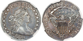 1804 Draped Bust Dime. JR-1. Rarity-5. 13 Stars on Reverse. AU-53 (NGC).
PCGS# 38766. NGC ID: 236N.
NGC Census: 1; 1 finer (AU-55). The finest certi...
