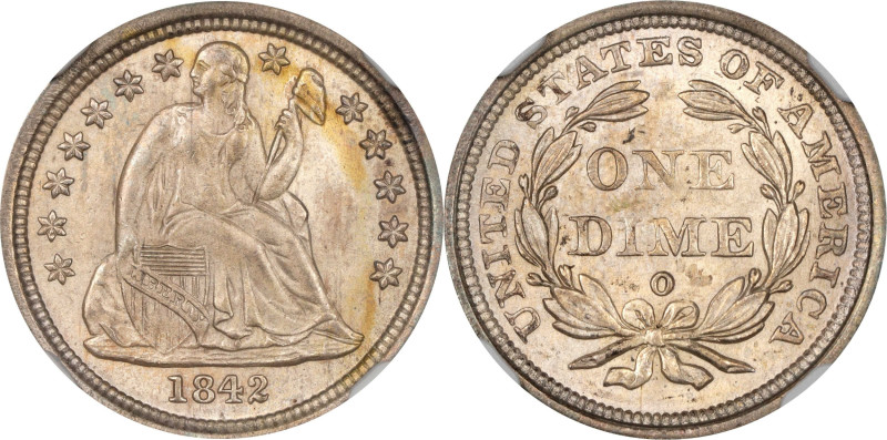 1842-O Liberty Seated Dime. Fortin-101. Rarity-3. Medium O. MS-65 (NGC).
PCGS# ...