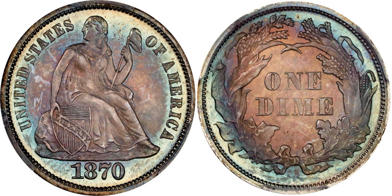 1870 Liberty Seated Dime. Fortin-103. Rarity-5. Proof-67 (PCGS). CAC.
PCGS# 476...