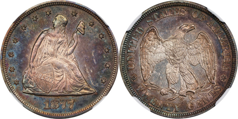 1877 Twenty-Cent Piece. Proof-65+ (NGC).
PCGS# 5305. NGC ID: 27H4.
NGC Census:...