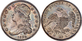 1834 Capped Bust Quarter. B-4. Rarity-1. MS-67 (NGC). OH.
PCGS# 5353. NGC ID: 23RZ.
NGC Census (all die marriages of the issue): 2; 0 finer. PCGS ha...