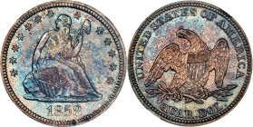 1858 Liberty Seated Quarter. Briggs 5-E. Proof-66 (NGC).
PCGS# 5554. NGC ID: 23WK.
NGC Census: 6; 2 finer in this category (both Proof-67).
From He...