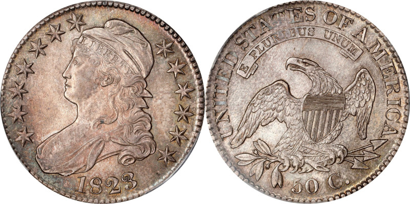 1823 Capped Bust Half Dollar. O-105. Rarity-1. Die State 105.2. MS-65 (PCGS).
P...