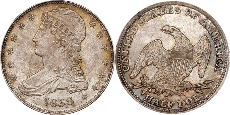 1838 Capped Bust Half Dollar. Reeded Edge. HALF DOL. GR-2. Rarity-3. MS-65+ (PCG...