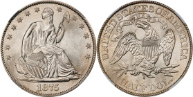 1875-S Liberty Seated Half Dollar. WB-18. Rarity-4. Misplaced Date. MS-67 (NGC).
PCGS# 6351. NGC ID: 24KF.
NGC Census: 2; 0 finer. The corresponding...