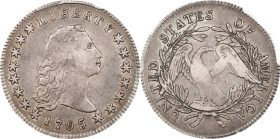 1795 Flowing Hair Silver Dollar. BB-18, B-7. Rarity-3. Three Leaves. VF-35 (PCGS). CAC.
PCGS# 6852. NGC ID: 24WZ.