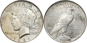 1924 Peace Silver Dollar. MS-67+ (PCGS).
PCGS# 7363. NGC ID: 257J.
PCGS Population: 16; with a single MS-68 finer.