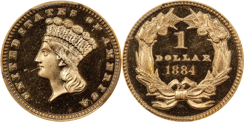 1884 Gold Dollar. JD-1. Rarity-4. Repunched Date. Proof-66 Cameo (PCGS). CAC.
P...