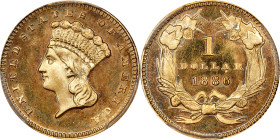 1886 Gold Dollar. JD-1. Rarity-4. Centered Date. Proof-65 Cameo (PCGS).
PCGS# 87636. NGC ID: 25EW.
PCGS Population: 7; 9 finer in this category (Pro...