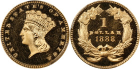 1888 Gold Dollar. JD-1, the only known dies. Rarity-4+. Proof-65+ Deep Cameo (PCGS). CAC.
PCGS# 97638. NGC ID: 25EY.
PCGS Population: 2; 7 finer in ...