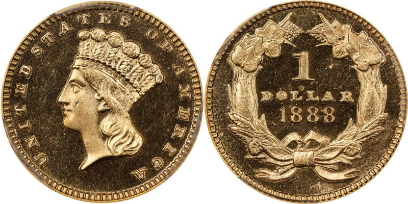 1888 Gold Dollar. JD-1, the only known dies. Rarity-4+. Proof-65 Cameo (PCGS).
...