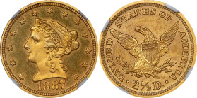 1887 Liberty Head Quarter Eagle. JD-1, the only known dies. Rarity-5. Proof-64 Cameo (NGC). CAC.
PCGS# 87913. NGC ID: 288A.
NGC Census: 7; 7 finer i...