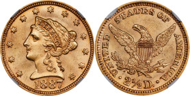 1887 Liberty Head Quarter Eagle. MS-65 (NGC).
PCGS# 7839. NGC ID: 25LB.
NGC Census: 3; 1 finer in MS-66. The corresponding PCGS Population is 2/0.
...