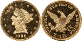 1888 Liberty Head Quarter Eagle. JD-1, the only known dies. Rarity-5. Misplaced Date. Proof-64+ Cameo (PCGS). CAC.
PCGS# 87914. NGC ID: 288B.
PCGS P...