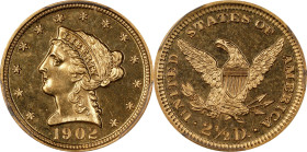 1902 Liberty Head Quarter Eagle. JD-1, the only known dies. Rarity-4. Proof-64 (PCGS).
PCGS# 7928. NGC ID: 288S.