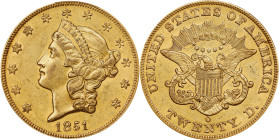 1851-O Liberty Head Double Eagle. Winter-2. AU-58 (PCGS).
PCGS# 8905. NGC ID: 268J.
PCGS Population: 33; 20 finer (MS-63 finest).