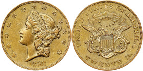 1858-O Liberty Head Double Eagle. Winter-3. AU-53 (PCGS).
PCGS# 8924. NGC ID: 2698.
