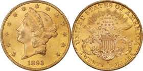 1893-S Liberty Head Double Eagle. MS-64 (PCGS). CAC. CMQ.
PCGS# 9024. NGC ID: 26CA.
CAC Stickered Population: 12; 1.