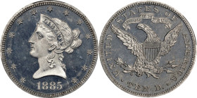 1885 Pattern Liberty Head Eagle. Judd-1755, Pollock-1968. Rarity-8. Aluminum. Reeded Edge. Proof-66 Cameo (PCGS).
PCGS# 534957. NGC ID: 2ALZ.
Ex Kin...