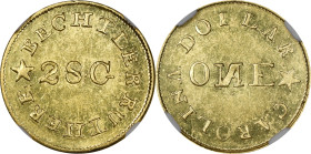 Undated (1837-1842) Christopher Bechtler $1. K-4. Rarity-4. 28.G., N Reversed. MS-63 (NGC).
PCGS# 10055. NGC ID: 2B98.
NGC Census: 4; 2 finer (both ...