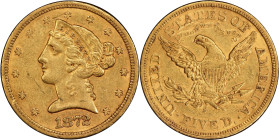 1872-S Liberty Head Half Eagle. AU-53 (PCGS). CAC.
PCGS# 8327. NGC ID: 25WH.
PCGS Population: 7; 20 finer (MS-61 finest). CAC Stickered Population: ...