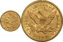 1873 Liberty Head Half Eagle. Close 3. MS-61 (PCGS).
PCGS# 8329. NGC ID: 25WK.
From the Fairmont Collection - Albertine Set.
From the Fairmont Coll...