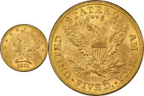 1881 Liberty Head Half Eagle. MS-64 (PCGS).
PCGS# 8354. NGC ID: 25XD.
From the Fairmont Collection - Albertine Set.
From the Fairmont Collection - ...