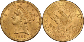 1890-CC Liberty Head Half Eagle. MS-63 (PCGS). CAC.
PCGS# 8376. NGC ID: 25Y3.
From the Fairmont Collection - Albertine Set.
From the Fairmont Colle...