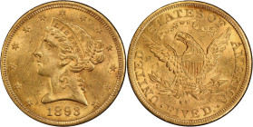 1893-CC Liberty Head Half Eagle. MS-62 (PCGS). CAC.
PCGS# 8384. NGC ID: 25YB.
From the Fairmont Collection - Albertine Set.
From the Fairmont Colle...