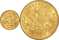 1897 Liberty Head Half Eagle. MS-63 (PCGS).
PCGS# 8394. NGC ID: 25YM.
From the Fairmont Collection - Albertine Set.
From the Fairmont Collection - ...
