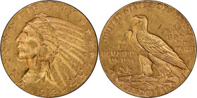 1913-S Indian Half Eagle. MS-62 (PCGS). CAC.
PCGS# 8526. NGC ID: 25ZP.
CAC Stickered Population: 15; 10.
From the Fairmont Collection - Albertine S...
