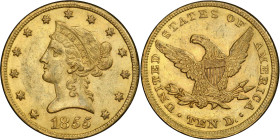 1855 Liberty Head Eagle. MS-61 (PCGS).
PCGS# 8616. NGC ID: 263L.
PCGS Population: 23; 13 finer (MS-64+ finest).
From the Fairmont Collection - Albe...