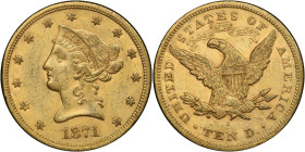 1871-S Liberty Head Eagle. AU-50 (PCGS). CAC.
PCGS# 8662. NGC ID: 264Y.
PCGS Population: 10; 21 finer (AU-58 finest). There are also no Mint State e...