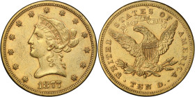1877-S Liberty Head Eagle. AU-53 (PCGS). CAC.
PCGS# 8679. NGC ID: 265H.
PCGS Population: 8; 15 finer (AU-58 finest at this service). CAC Stickered P...