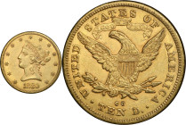 1880-CC Liberty Head Eagle. AU-53 (PCGS). CAC.
PCGS# 8688. NGC ID: 265T.
From the Fairmont Collection - Albertine Set.
From the Fairmont Collection...