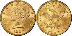 1882 Liberty Head Eagle. MS-63 (PCGS).
PCGS# 8695. NGC ID: 2662.
From the Fairmont Collection - Albertine Set.
From the Fairmont Collection - Alber...