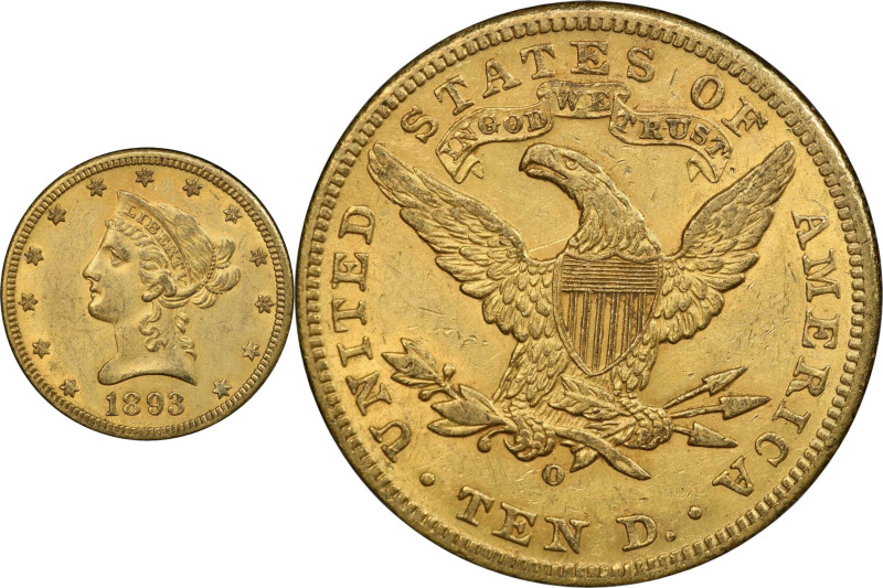 1893-O Liberty Head Eagle. Winter-1, the only known dies. AU-55 (PCGS). CAC.
PC...