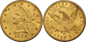 1904-O Liberty Head Eagle. Winter-1, the only known dies. AU-58 (PCGS).
PCGS# 8756. NGC ID: 267Z.
From the Fairmont Collection - Albertine Set.
Fro...