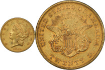 1854-S Liberty Head Double Eagle. AU-50 (PCGS).
PCGS# 8913. NGC ID: 268U.
From the Fairmont Collection - Albertine Set.
From the Fairmont Collectio...