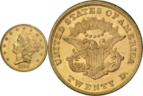 1858 Liberty Head Double Eagle. AU-55 (PCGS).
PCGS# 8923. NGC ID: 2697.
From the Fairmont Collection - Albertine Set.
From the Fairmont Collection ...