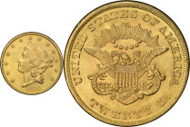 1860 Liberty Head Double Eagle. MS-62 (PCGS).
PCGS# 8929. NGC ID: 269D.
PCGS Population: 18; 17 finer (MS-65 finest).
From the Fairmont Collection ...
