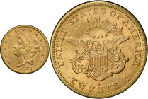 1864-S Liberty Head Double Eagle. MS-62 (PCGS).
PCGS# 8942. NGC ID: 269T.
PCGS Population: 21; 7 finer (finest MS-63).
From the Fairmont Collection...