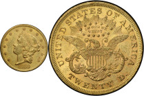 1869 Liberty Head Double Eagle. AU-58 (PCGS).
PCGS# 8955. NGC ID: 26A5.
From the Fairmont Collection - Albertine Set.
From the Fairmont Collection ...
