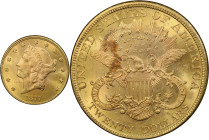 1877 Liberty Head Double Eagle. MS-63 (PCGS).
PCGS# 8982. NGC ID: 26AY.
PCGS Population: 23; 2 finer (MS-64 finest).
From the Fairmont Collection -...