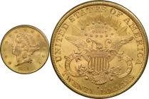 1884-S Liberty Head Double Eagle. MS-64 (PCGS).
PCGS# 9002. NGC ID: 26BL.
From the Fairmont Collection - Albertine Set.
From the Fairmont Collectio...