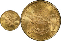 1895 Liberty Head Double Eagle. MS-64 (PCGS).
PCGS# 9027. NGC ID: 26CD.
From the Fairmont Collection - Albertine Set.
From the Fairmont Collection ...