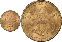 1900 Liberty Head Double Eagle. MS-65 (PCGS).
PCGS# 9037. NGC ID: 26CP.
From the Fairmont Collection - Albertine Set.
From the Fairmont Collection ...