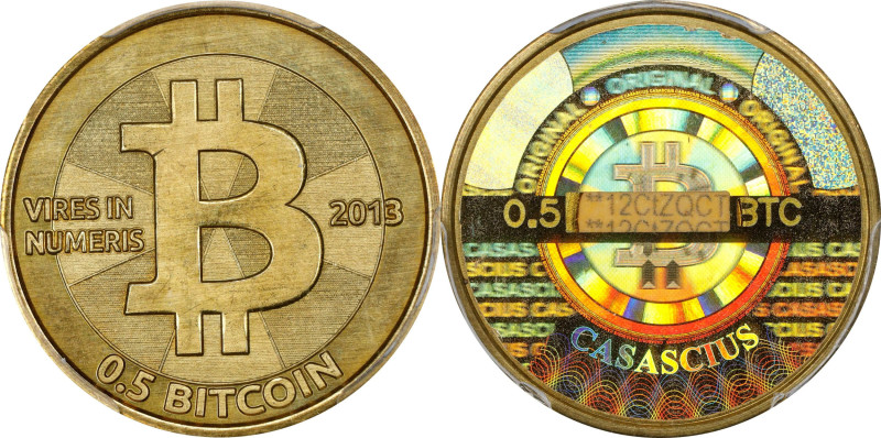 2013 Casascius 0.5 Bitcoin. Loaded. Firstbits 12CtZQCT. Series 2. Brass. MS-67 (...