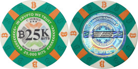 2016 BTCC "Poker Chip" 0.025 Bitcoin. Loaded. Firstbits 1KnbHXqLzW. Serial No. C00213. Series C. Clay Composite. MS-69 (PCGS).
PCGS# 919747.
PCGS Po...