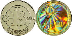 Unfunded 2014 Microsoul 0.01 Bitcoin. Firstbits 1LZZywEF. Series 2. Brass. MS-64+ PL (ICG).
PCGS# 892673.